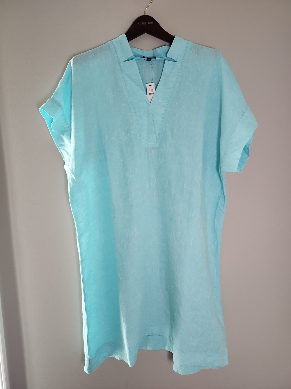 Talbots Womens 100% Linen Tunic Shift Turquoise Oversized Boxy Breathable Sz XL